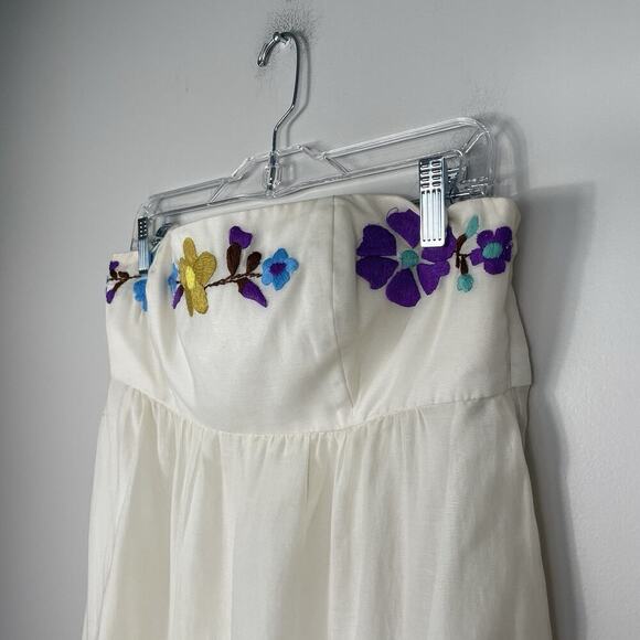 Tibi New York Strapless Mini Dress Women's Size 8 Ivory Silk Cotton Embroidered - Picture 9 of 14